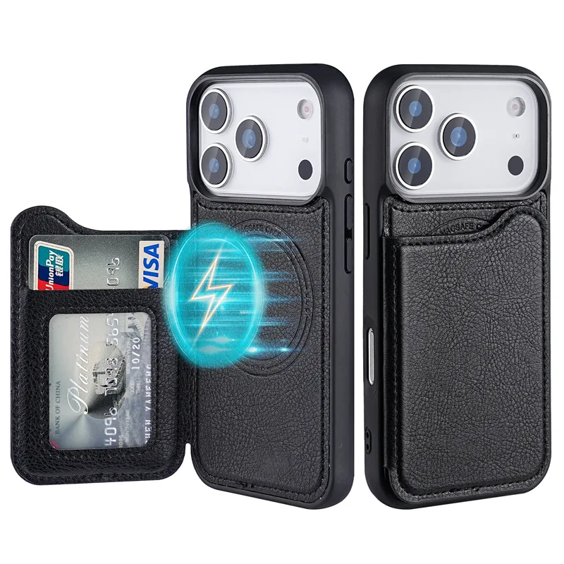 For Magsafe Magnetic Leather W - Leather Wallet Card Holder Phone Cover review and price