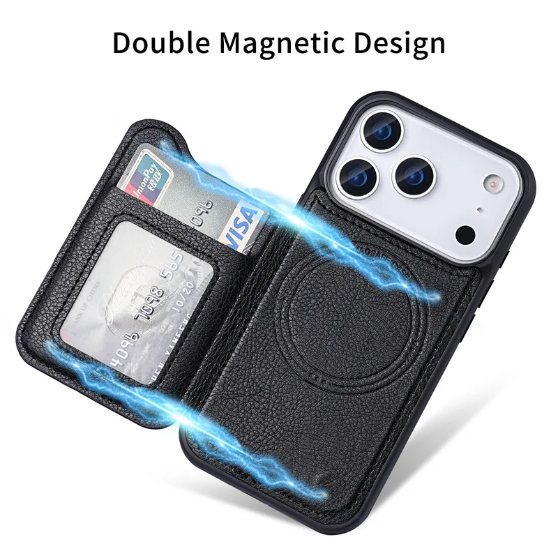 For Magsafe Magnetic Leather W - Leather Wallet Card Holder Phone Cover review and price